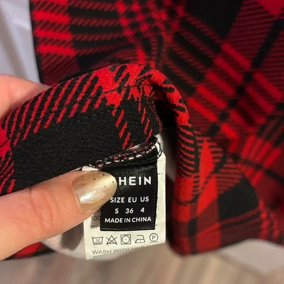 SHEIN Red and Black Plaid Mini Dress - Picture 3 of 3